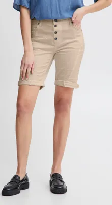 Image de Short en jean Pulz PZROSITA HW pour femme, short en jean coloré en denim stretch, style 5 poches avec braguette à boutons, coupe slim