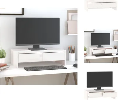 Zdjęcie produktu dla vidaXL Podstawa pod monitor biała 50x27x15 cm z litego drewna sosnowego - Podstawa pod monitor komputerowy