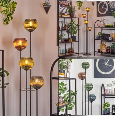 Produktbild von Cesaro Stehlampe aus Metall/Riffelglas, Schwarz/Kupfer/Blau/Grün, Fußschalter