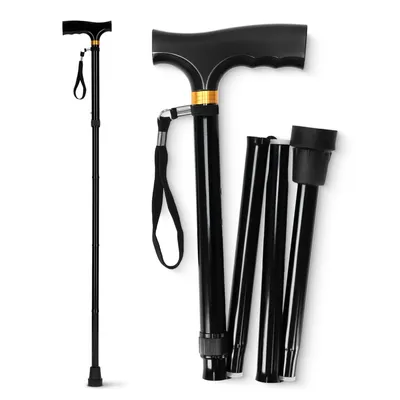 Produktbild von 4FIZJO faltbarer Gehstock, 84–94 cm, Aluminium, Holzgriff, höhenverstellbar, Schwarz