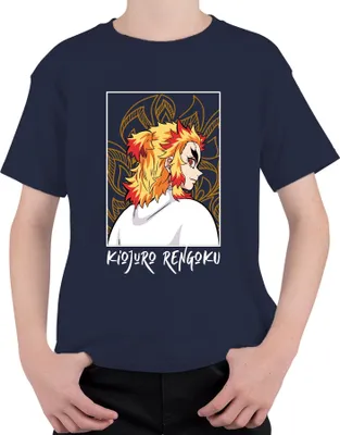 Obrázek produktu pro Kyojuro Rengoku Demon Slayer Flame Hashira Anime Gift Samurai Uni dětské tričko, námořnická modrá, 152 cm