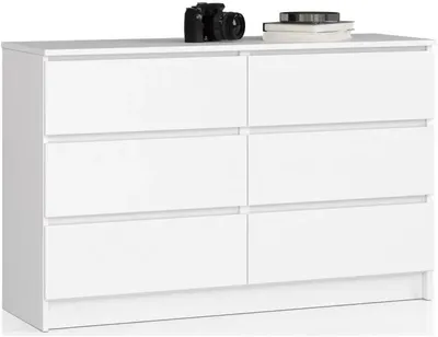 Produktbild von Happy Babies Kommode K-120 mit 6 (2 x 3) Schubladen | für das Wohnzimmer Schlafzimmer Schrank Büro Arbeitszimmer | Modernes Funktionales Design | B120 x H77 x T40 cm, Gewicht 43kg | Weiß
