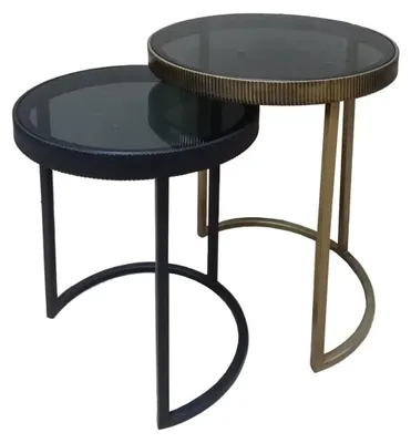 Runder Tisch 47x47x71 cm, Glasplatte, schwarzes Eisengestell