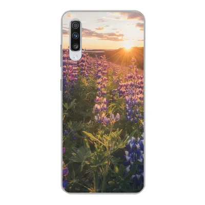 Produktbild von MuchoWow® Handyhülle Schutzhülle Hülle für Samsung Galaxy A70 Lupine - Sonne - Lila Silikon Softcase Handy Hülle - Schutzhaube