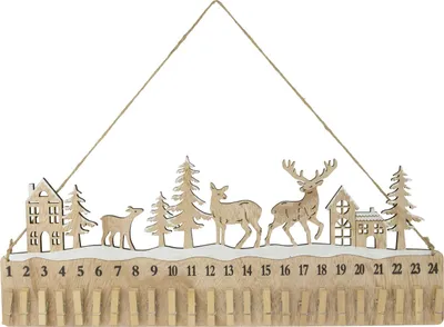 Produktbild von Adventskalender mit 24 Klammern | Holz Natur | Winterlandschaft | 46×17,5×0,5 cm | 13193