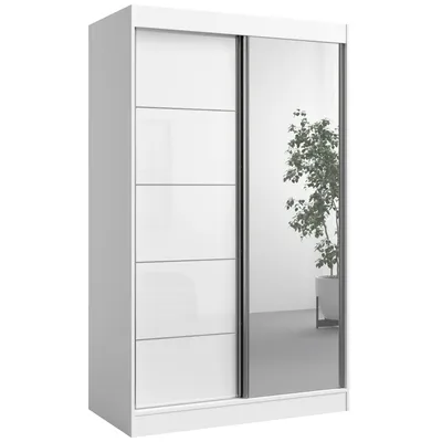 Szafa z drzwiami przesuwnymi na ubrania z lustrem, Wysokość: 200 cm, Szerokość: 120 cm, Biała