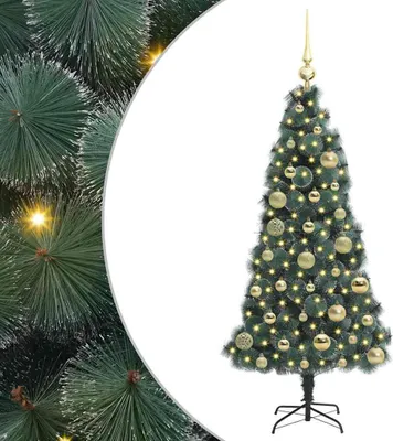 Obrázok produktu pre Umelý predsvetlený vianočný stromček s guľami Zelená 120 cm PET