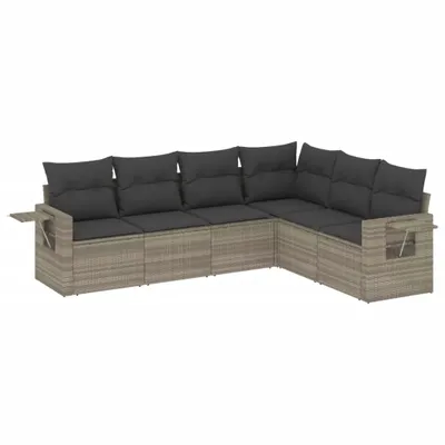 Produktbild von 6-tlg. Garten-Sofagarnitur mit Kissen Hellgrau Poly Rattan