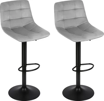 Produktbild von 2er Set Barhocker Barstuhl mit Rückenlehne höhenverstellbar & 360° drehbar, Samt und Metall Hellgrau