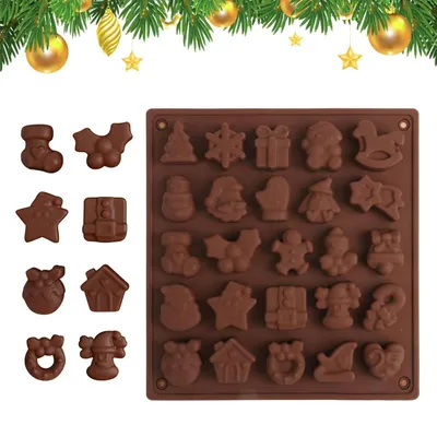 Immagine prodotto di Stampo in silicone natalizio con 25 cavità per cioccolatini, biscotti, gelatine e decorazioni