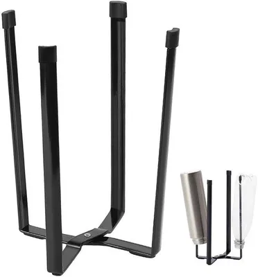 Image de Porte-bouteille en métal, noir, porte-couverts pliable, pour bouteilles de vin, verres, tasses