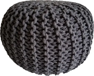 Zdjęcie produktu dla Pufa dziana okrągła 45 cm Podnóżek Siedzisko Poduszka podłogowa Ciemnoszara