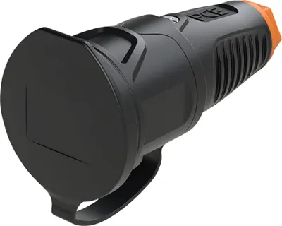 Produktbild von PCE Gummi-Schutzkontaktkupplung Taurus2, mit Deckel, schwarz/orange