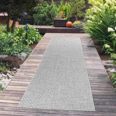 Immagine prodotto di Tappeto per interni ed esterni balcone resistente alle intemperie trama piatta tinta unita grigio dimensioni - 80 x 250 cm