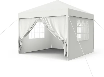 Image de LZQ 3x3m Tente de réception de jardin Tente de jardin Tente de fête Protection UV Pavillon de jardin Tente à bière avec 4 parois latérales amovibles pour jardin Fête Mariage, Blanc