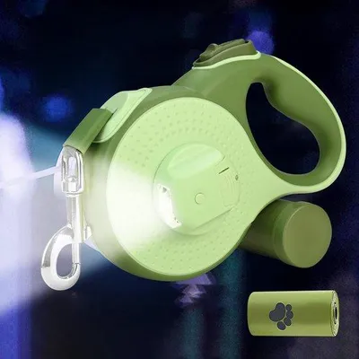 Produktbild von Hundeleine 8 m, Rollleine mit LED-Licht und Kotbeutelhalter, Schnellbremsknopf und rutschfestem Griff