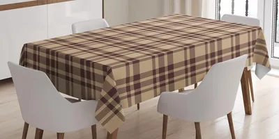 Produktbild von ABAKUHAUS Weiß und Schwarz Tischdecke, Altmodisches Karo-Muster Schottischer Schottenstoff inspirierte geometrisches Design, 140 x 200 cm, Tan Brown
