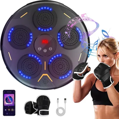 Produktbild von Intelligentes Musik-Boxtrainingsgerät - Wandmontiertes Boxpad - Modell A - Bluetooth - USB-Ladung - Mit Boxhandschuhen - Für Erwachsene