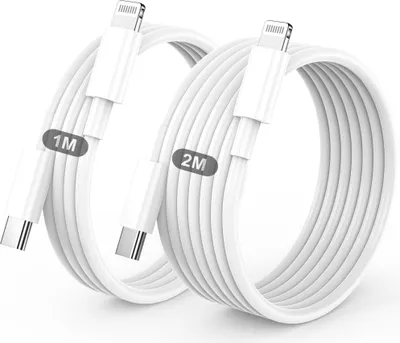Produktbild von Kabel USB C 2 Pack 1m + 2m für IPhone 14/13/12/11/Pro/Pro Max/Mini/XR/XS/XS Max/X/8/7/6s/Plus/iPad