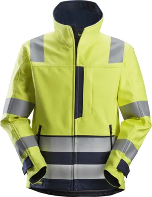 Produktbild von Snickers ProtecWork Hi-Vis Flammschutz Softshell Arbeitsjacke, Kl. 3, EN 1149, 11612, 20471, IEC 61482 HV-Gelb-Navy-XXXXL