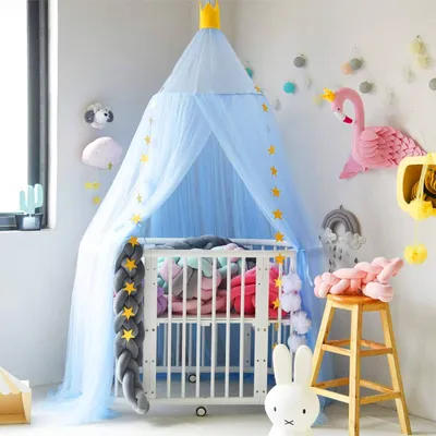 Produktbild von Prinzessinnen-Betthimmel fš¹r M?dchenzimmer, runder Spitzen-Moskitonetz mit 2,7 m Sternendekor, Spielzelt, Leseecke, Baldachin aus Garn, M?dchen-Kuppel, Moskitonetz, Schloss