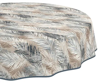 Produktbild von Tischdecke 120x120cm Rund Grau abwaschbar Baumwolloptik Palmenblätter Grau wetterfest mit Saumkante