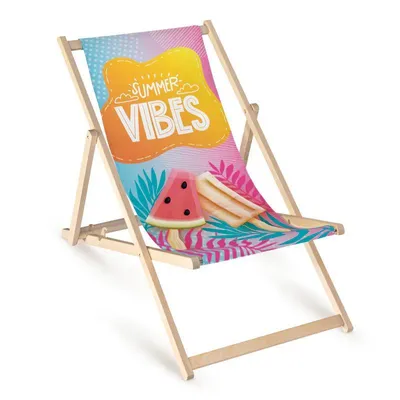 Produktbild von Holz Liegestuhl klappbar „Summer Vibes Ice Cream“ – Gartenstuhl Relaxstuhl Sonnenliege Balkon Terrasse Sommerdesign