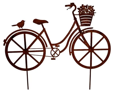 Produktbild von Gartenstecker Fahrrad mit Blumenkorb Blumen und Vogel, Vintage-Design aus Edelrost, Metallstecker für Garten Dekoration Gartendeko