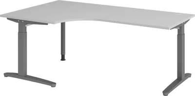Produktbild von bümö Schreibtisch Serie-XB - Gestell: Graphit, Nachbildung: Grau, Größe: Eckschreibtisch 200 x 120 cm