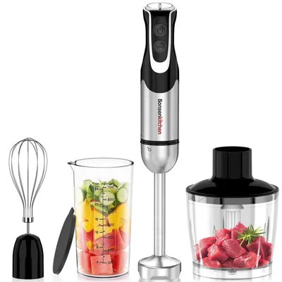 Produktbild von Stabmixer Pürierstab Standmixer - 1000 W - 12 Geschwindigkeiten mit Turbo - Edelstahl - Mit Schneebesen und Zerkleinerer