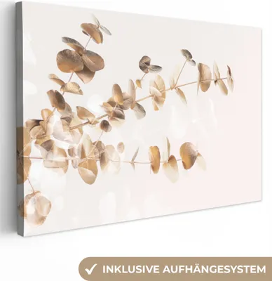 Produktbild von OneMillionCanvasses® - Leinwandbilder - 140x90 cm, Eukalyptus - Gold - Blätter - Luxus - Natur, Wandbilder Kunstdruck Wanddekoration - Foto auf Leinwand - Gemälde auf Holzrahmen