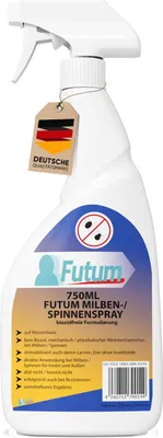 Produktbild von FUTUM 750ml Milbenspray / Spinnenspray | Biozidfrei gegen Milben & Spinnen | Wasserbasis | schnell & Direktwirkung | fleckenfrei Insekten bekämpfen