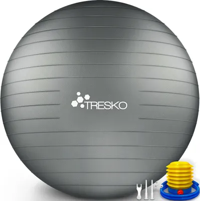 Produktbild von Piłka do ćwiczeń TRESKO (szara, 65 cm) z pompką piłka fitness piłka do jogi piłka do siedzenia piłka sportowa piłka do pilatesu piłka sportowa
