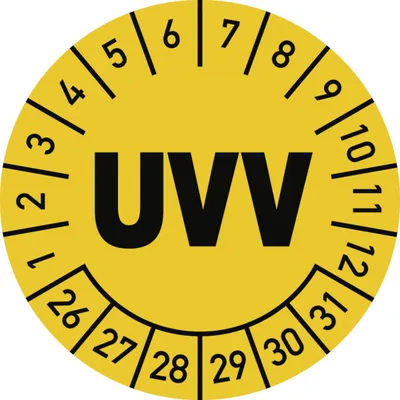 Produktbild von Dreifke® Prüfplakette UVV 2026 - 2031, Folie, Ø 30 mm, 10 Stück/Bogen