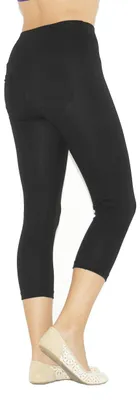 Produktbild von Capri 3/4 Damen Leggings  Baumwolle Hose hoher Bund  Taschen schwarz XL-40