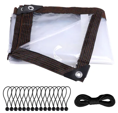 Image de Bâche transparente à œillets, 3 x 3 m, transparente, imperméable, couverture de terrasse, couverture de jardin, bâche résistante aux intempéries, protection contre la pluie en extérieur, pour les meubles de jardin, les plantes, le toit d'un enclos pour animaux
