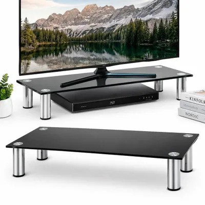Produktbild von Mucola TV-Aufsatz Glas Fernseherhöhung Glasaufsatz TV-Rack Ständer Bildschirm Regal Erhöhung - Schwarz 80 cm