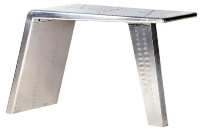 Produktbild von Kleiner Schreibtisch im Flugzeugflügel-Design, silber, 112x50x76 cm, Metall, geeignet für Wohnzimmer, Schlafzimmer, Büro und Besprechungszimmer
