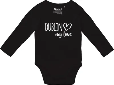Produktbild von Huuraa Baby Body Dublin my love 80 Black  Baumwolle Fairtrade Langarmbody Geschenkidee