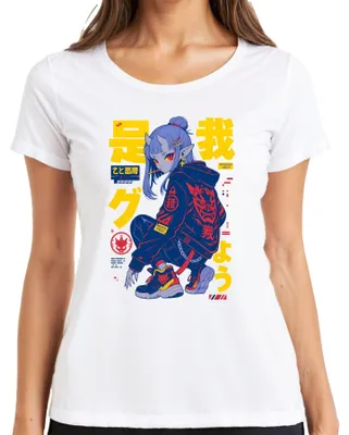 Zdjęcie produktu dla Koszulka damska z motywem "Demon Girl Techwear Japan Streetwear Anime Manga Y2K", kolor biały, rozmiar S