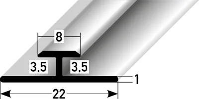 Produktbild von PROVISTON Doppeleinschubprofil 6 x 22 x 2700 mm Einfasshöhe 3.5 mm Übergangsprofil Aluminium Ungebohrt Farbe Silber