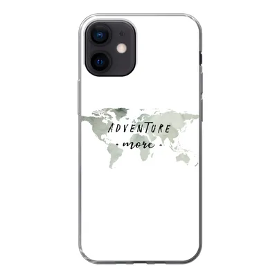 Produktbild von MuchoWow® Handyhülle Schutzhülle Hülle für iPhone 12 Weltkarte - Grau - Zitate Silikon Softcase Handy Hülle - Schutzhülle