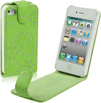 Produktbild von Handy Tasche Flip dünn für Handy iPhone 4 4S Strass grün