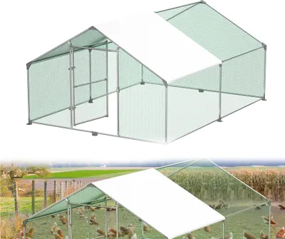 Produktbild von UISEBRT Venkovní kurník Slepičí kurník 3 x 4 x 2 m Střešní ohrada s volným výběhem Drůbežárna s PE pozinkovaným ocelovým rámem