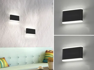 Produktbild von 2er SET flache LED Updown Wandlampen Schwarz für Innen & Wandbeleuchtung draußen