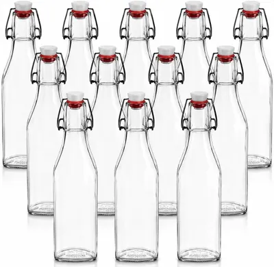 Produktbild von 12 Glasflaschen 250 ml mit Bügelverschluss – Kleine Glasflaschen zum Befüllen für Likör, Sirup, Saft, Öl & Essig – Leere Bügelflaschen Set