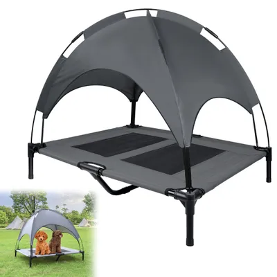 Produktbild von LARS360 Hundebett mit Baldachin Haustierbett Sonnenschutz Dach Erhöhtes Hundebett Hundesofa Atmungsaktiv Wetterfest für Indoor & Outdoor-L 92x76x92cm