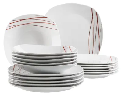 Bordenset 18-teilig, Porzellan, weiß, 6x flach, 6x tief, 6x Dessert