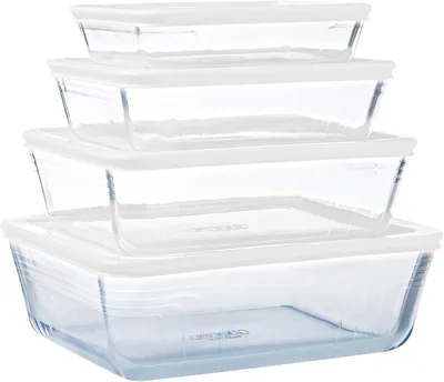 Image de Contenants alimentaires en verre - Ensemble de boîtes de rangement - Préparation des repas - Verre résistant à la chaleur - Ensemble de 4 pièces - Transparent