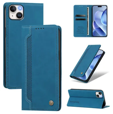 Produktbild von Handyhülle für iPhone 14 Plus, Leder Wallet Klapphülle mit Standfunktion, Stoßfeste Schutzhülle Blau